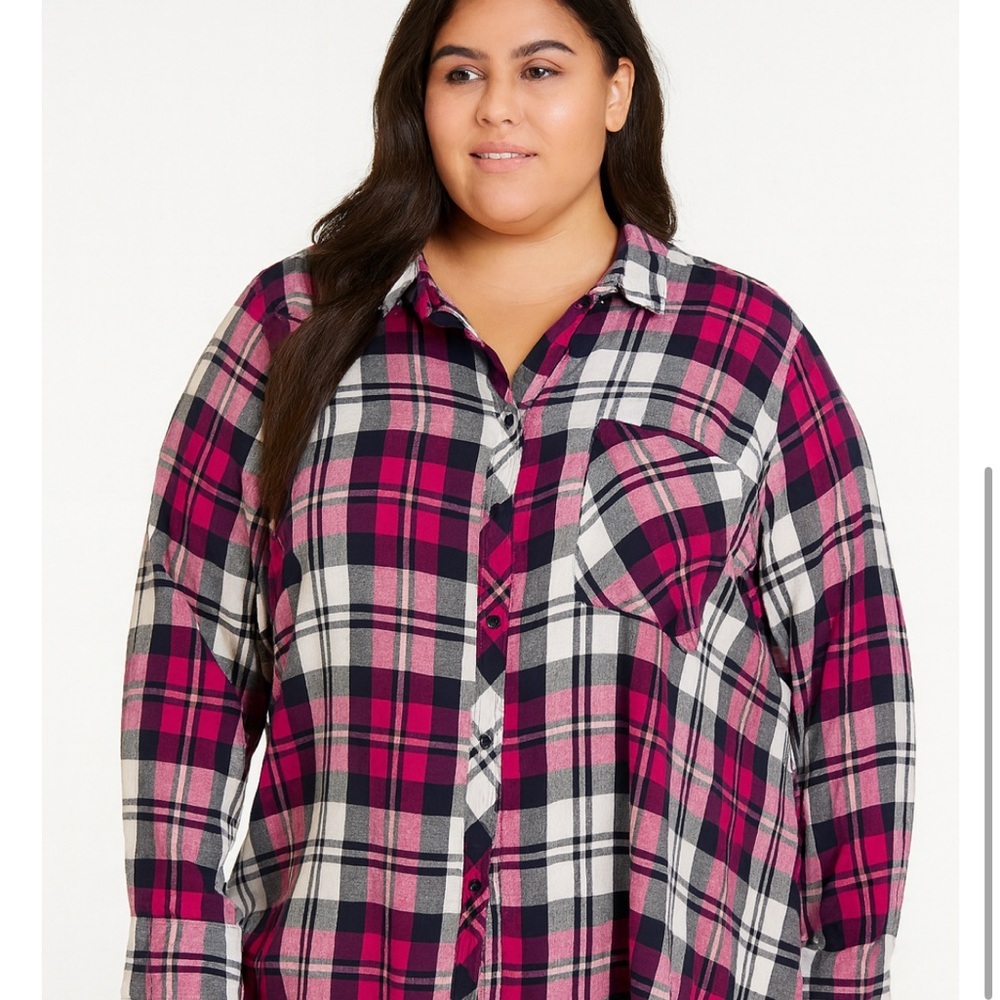 * Terra & Sky Womens Plus Size Plaid Button-Up Shirt 4X 28W-30W